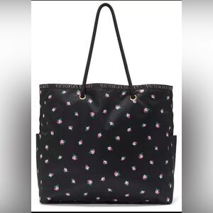 Victoria's Secret Black Floral Tote Bag Reversible.